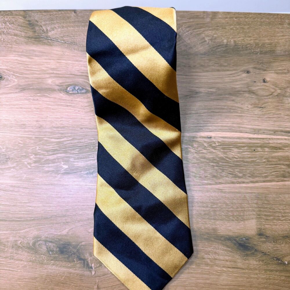 Vintage Aquascutum of London Tie Navy Gold Diagonal Stripe 100% Silk England
